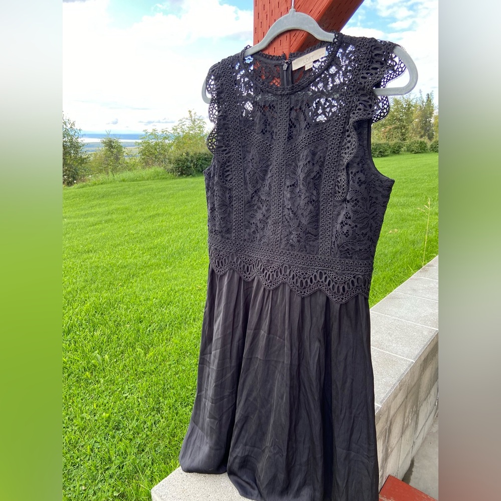 LOFT Lace Cap Sleeve Black Dress